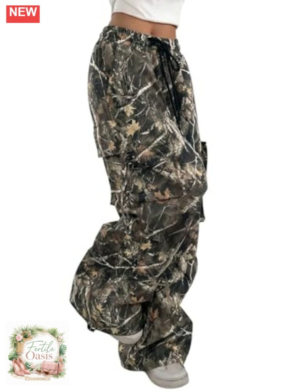 Women's Parachute Cargo Pants High Rise Wide Leg Drawstring Lightweight
